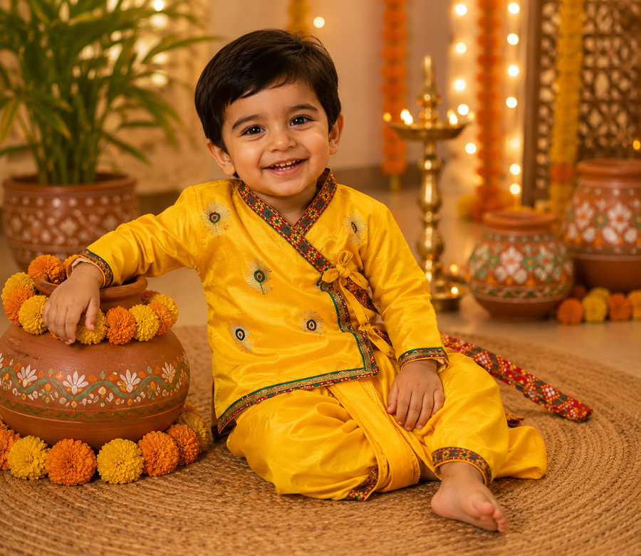 Boys’ Cotton Krishna Costume Set - Boys - Kurta Set - Anandi Fashions