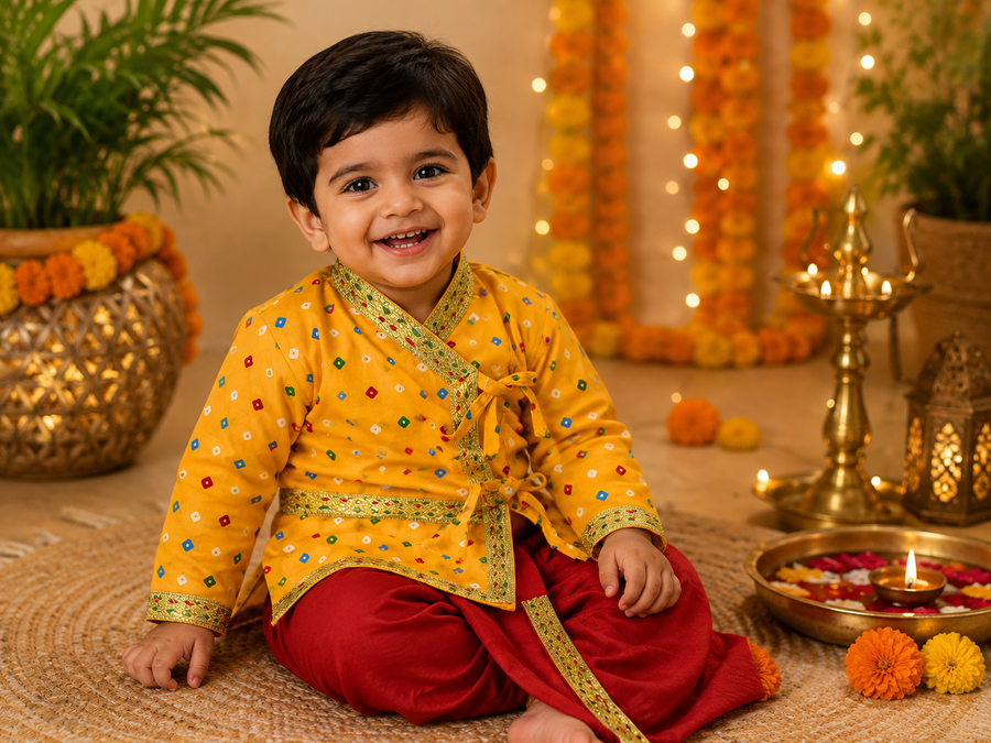 Boys’ Yellow Krishna Costume Set - Boys - Kurta Set - Anandi Fashions