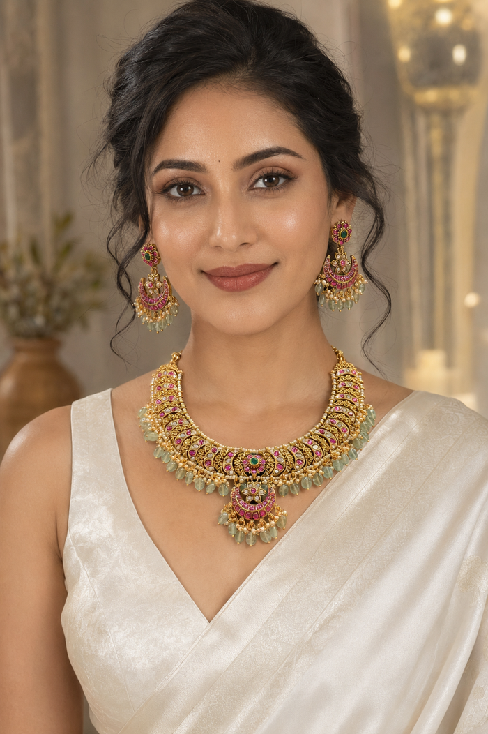 Jadau Kundan Moon/Chand Design Necklace set - Anandi Fashions