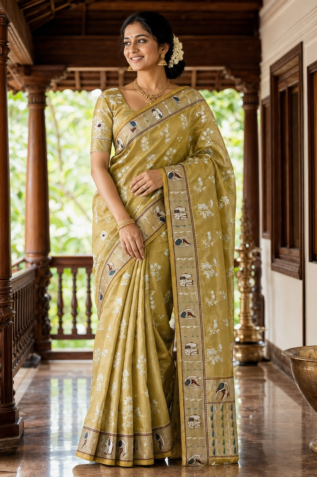 Orangza Tissue Saree with Embroidered & Stitched Blouse Saree with Stitched Blouse