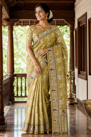 Orangza Tissue Saree with Embroidered & Stitched Blouse Saree with Stitched Blouse