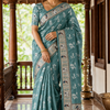 Orangza Tissue Saree with Embroidered & Stitched Blouse Saree with Stitched Blouse