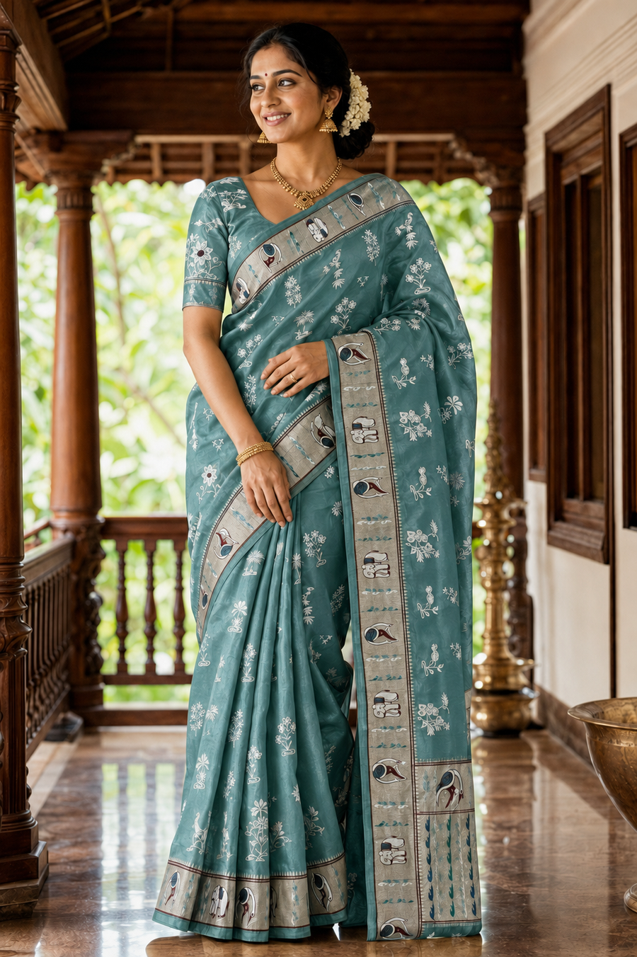 Orangza Tissue Saree with Embroidered & Stitched Blouse Saree with Stitched Blouse