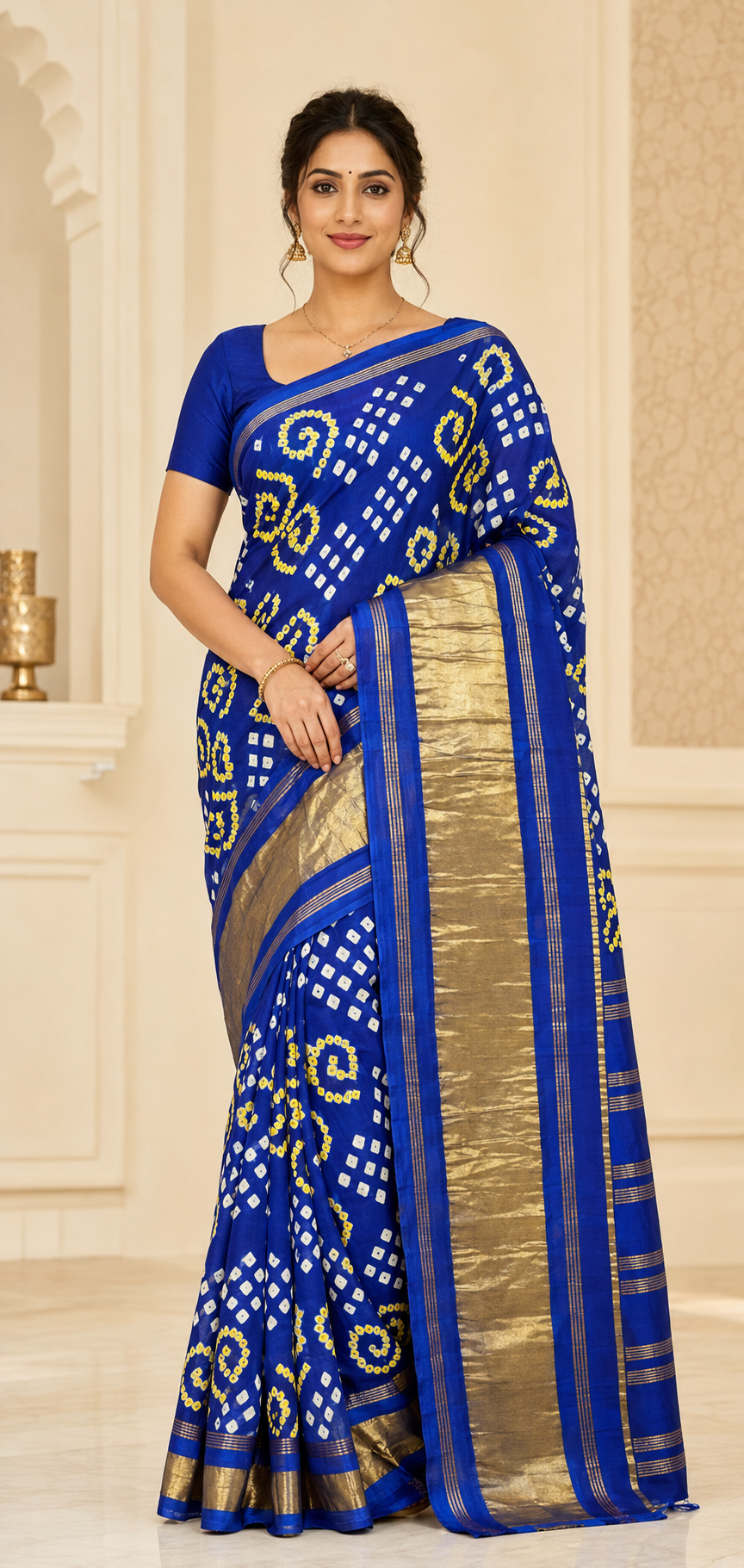 Royal Blue Gajji Silk Bhandhini Traditional Bandhani Saree