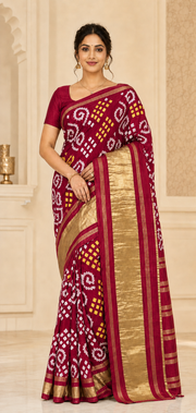 Maroon Bhandhini Gajji Silk Traditional Bandhani Tie Dye Saree