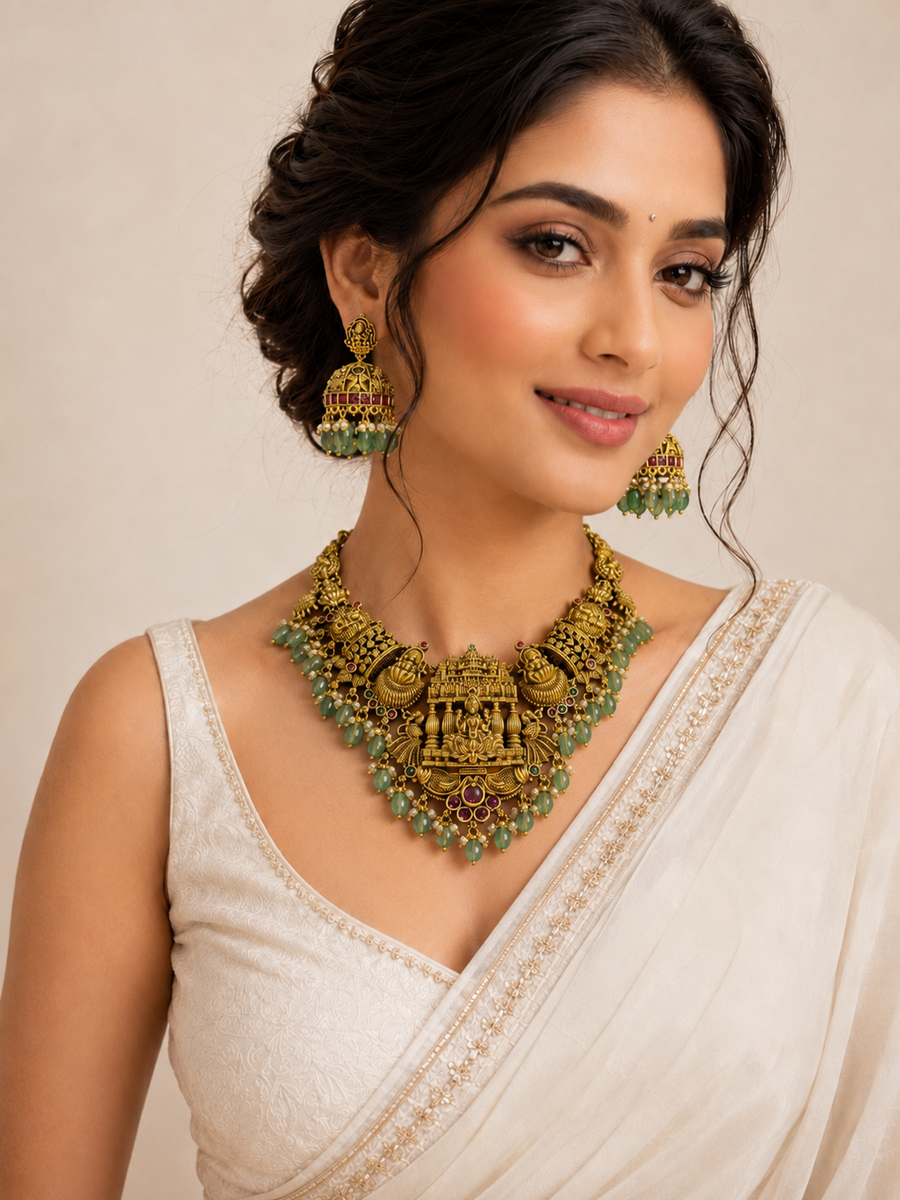 Heavy Temple Jewelry- Goddess Lakshmi Necklace set