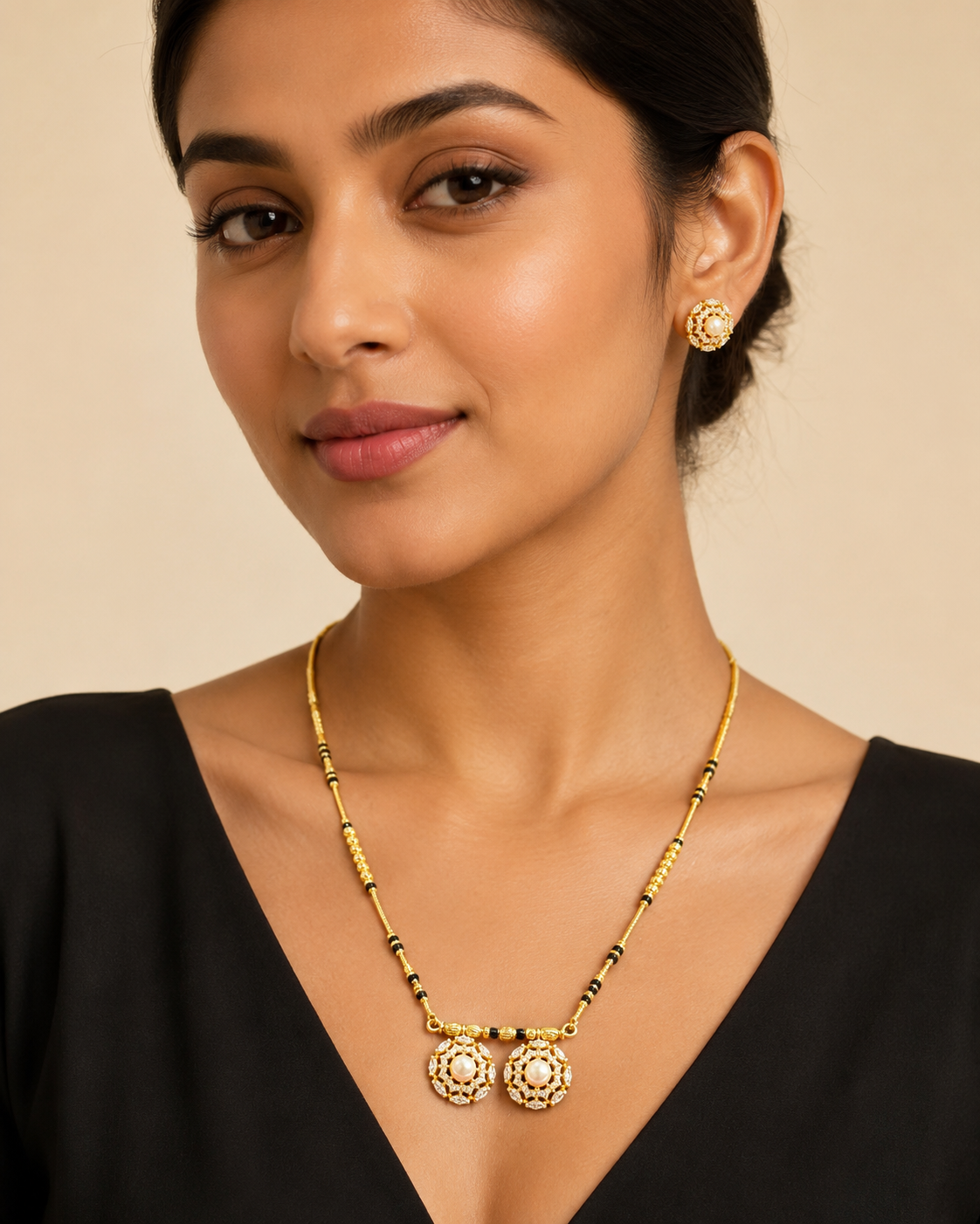 Black Beads with CZ Pendant Design 2