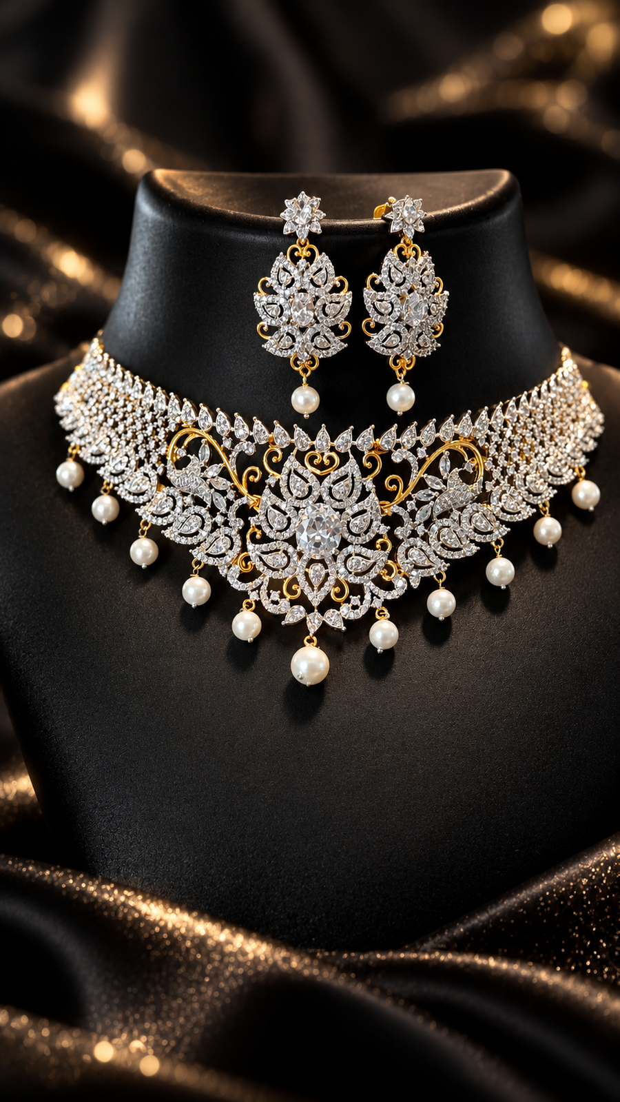Beautiful CZ Choker set - Jewelry - Necklace Set - Anandi Fashions
