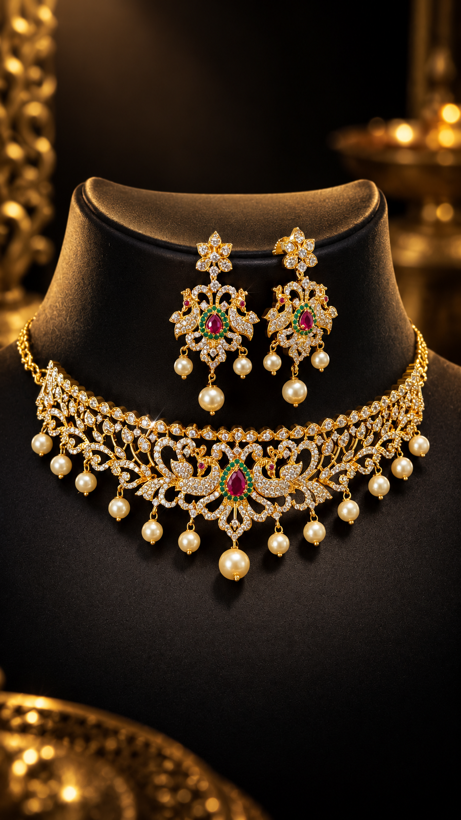 Gold Finish Choker set - Jewelry - Necklace Set - Anandi Fashions