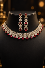 CZ Party Wear Choker set with Red stones - Jewelry - Necklace Set - Anandi Fashions