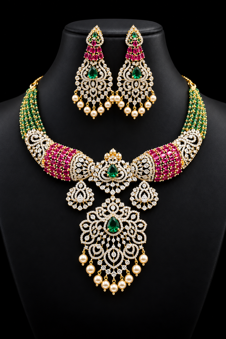 CZ Party Wear Necklace Set - Jewelry - Necklace Set - Anandi Fashions