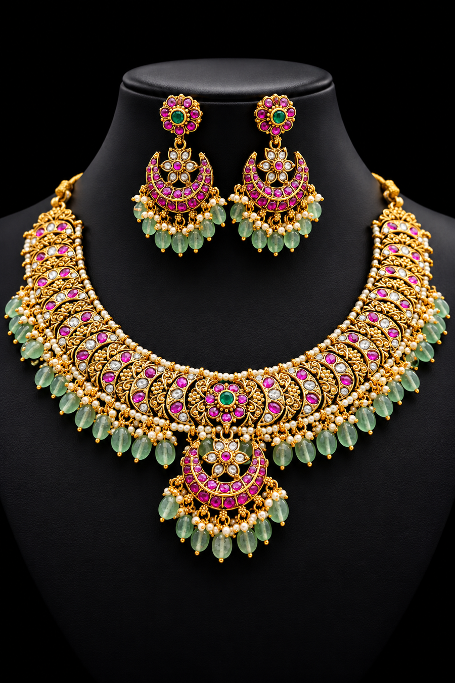 Jadau Kundan Moon / Chand Design Necklace Set - Jewelry - Necklace Set - Anandi Fashions