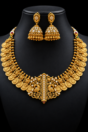 Temple Jewelry Antique Finish Laskhmi Kasu Necklace Set - Jewelry - Necklace Set - Anandi Fashions