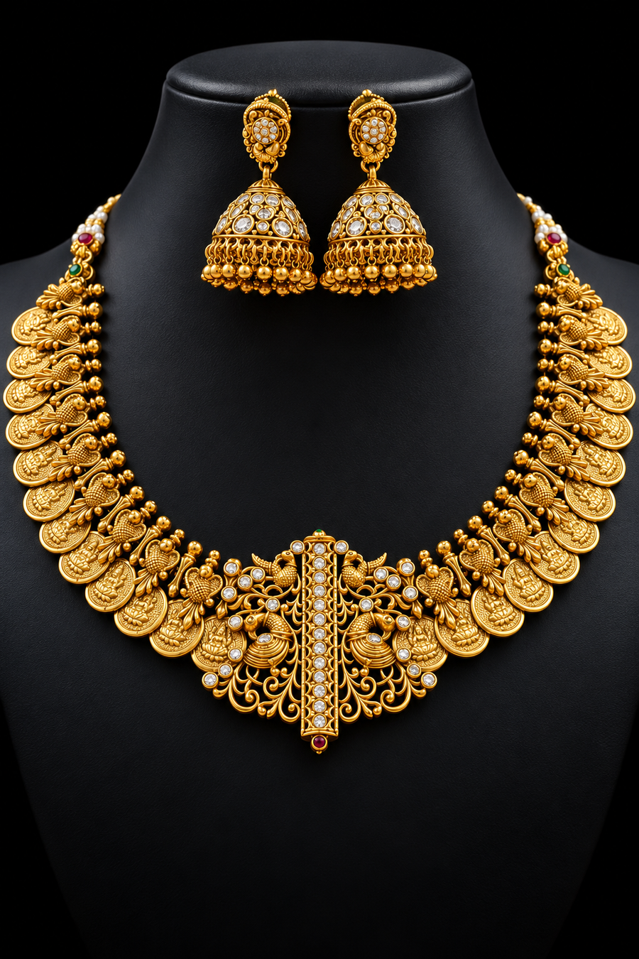 Temple Jewelry Antique Finish Laskhmi Kasu Necklace Set - Jewelry - Necklace Set - Anandi Fashions