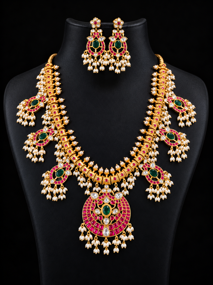Heavy Jadau Kundan Long Necklace Set