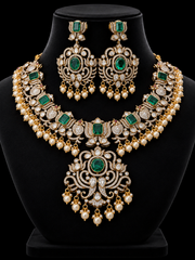 Heavy Victorian Finish Kundan Necklace Set with Mint Green Stones