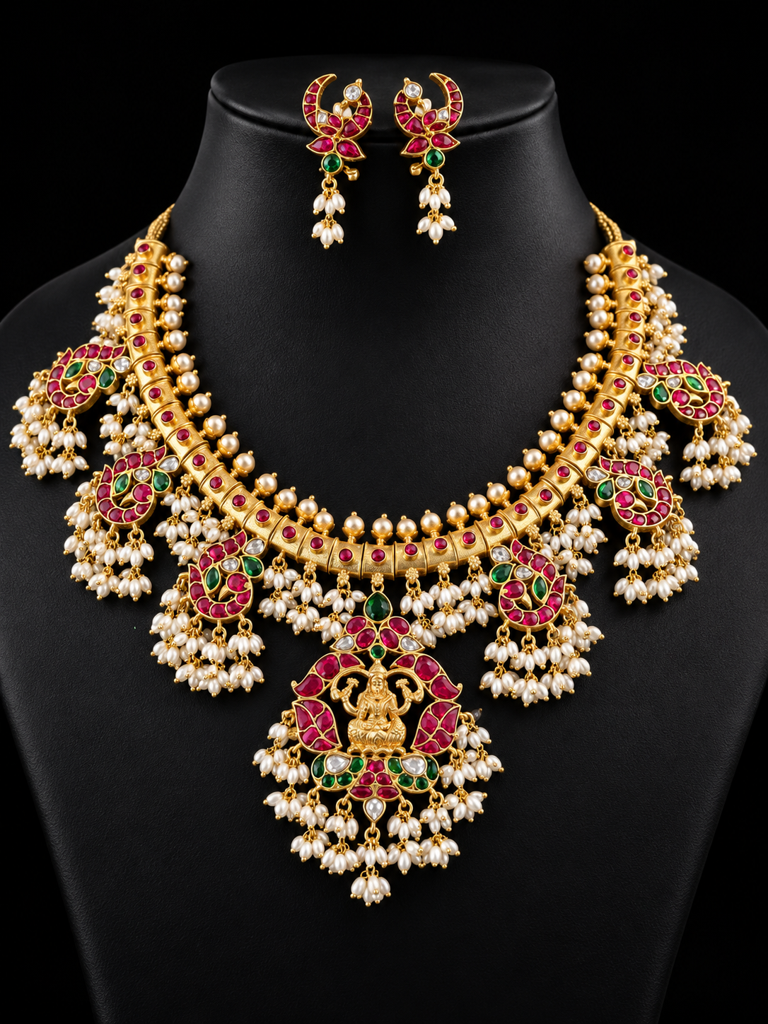 Temple Jewelry -Heavy Jadau Kundan Lakshmi Guttapusalu Necklace Set - Jewelry - Necklace Set - Anandi Fashions