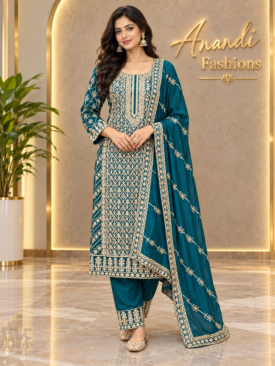 Women’s Teal Blue Party Wear Kurti Set