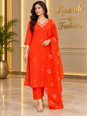 Women’s Orange Leheriya Georgette Kurti Set