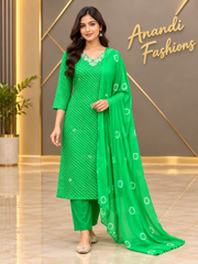 Women’s Green Leheriya Georgette Kurti Set