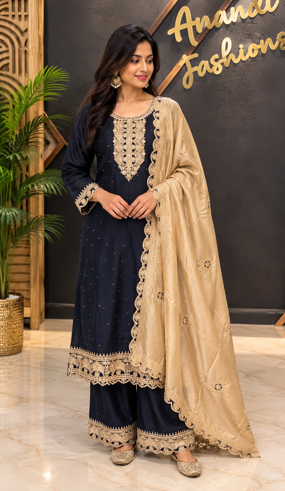 Navy Blue Plus Size Party Wear Palazzo set