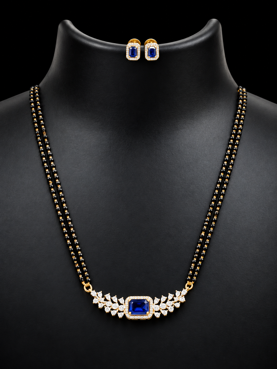 CZ Pendant Black Beads set Necklace Set