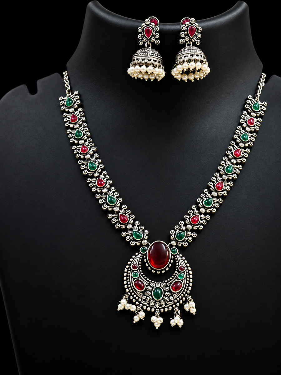 German Silver Multicolor Necklace Set