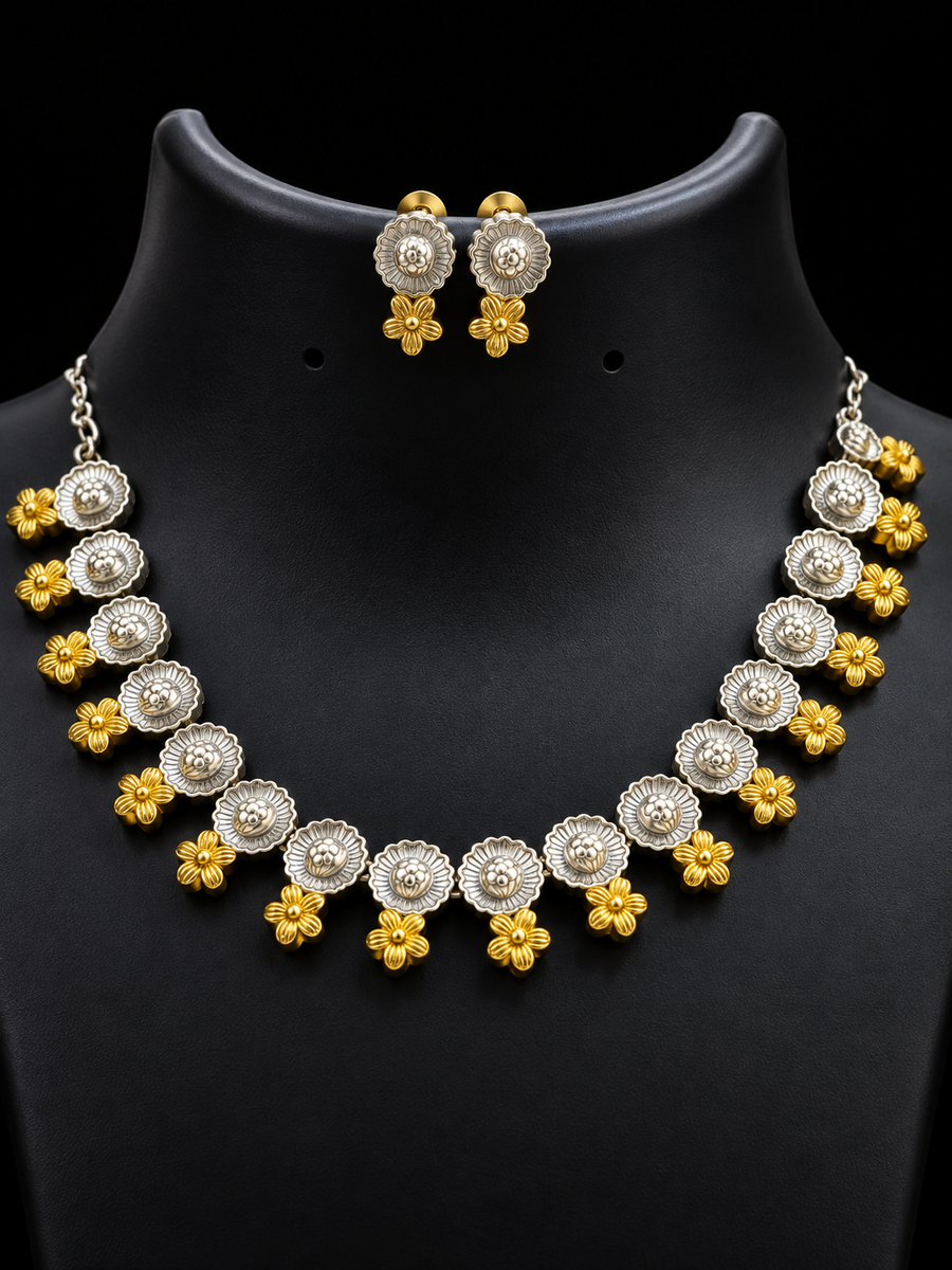 Dual Tone German Silver Necklace Set