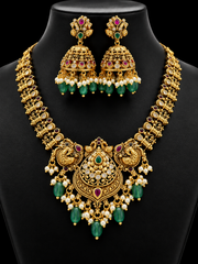 Antique Finish Necklace Set with Jhumka Earrings