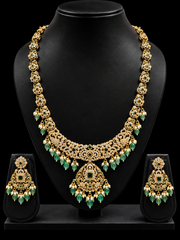 Antique Finish CZ Work Long Haram Necklace Set