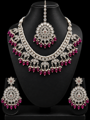 Oxidized Jewellery Silver Necklace Set with Purple Beads