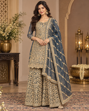 Pastel blue Heavy Work Palazzo set