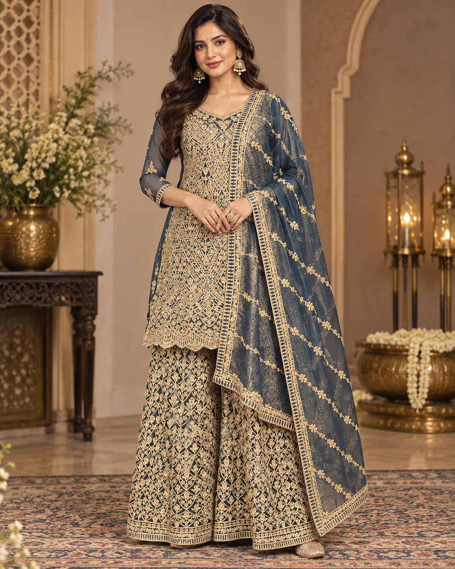 Pastel blue Heavy Work Palazzo set