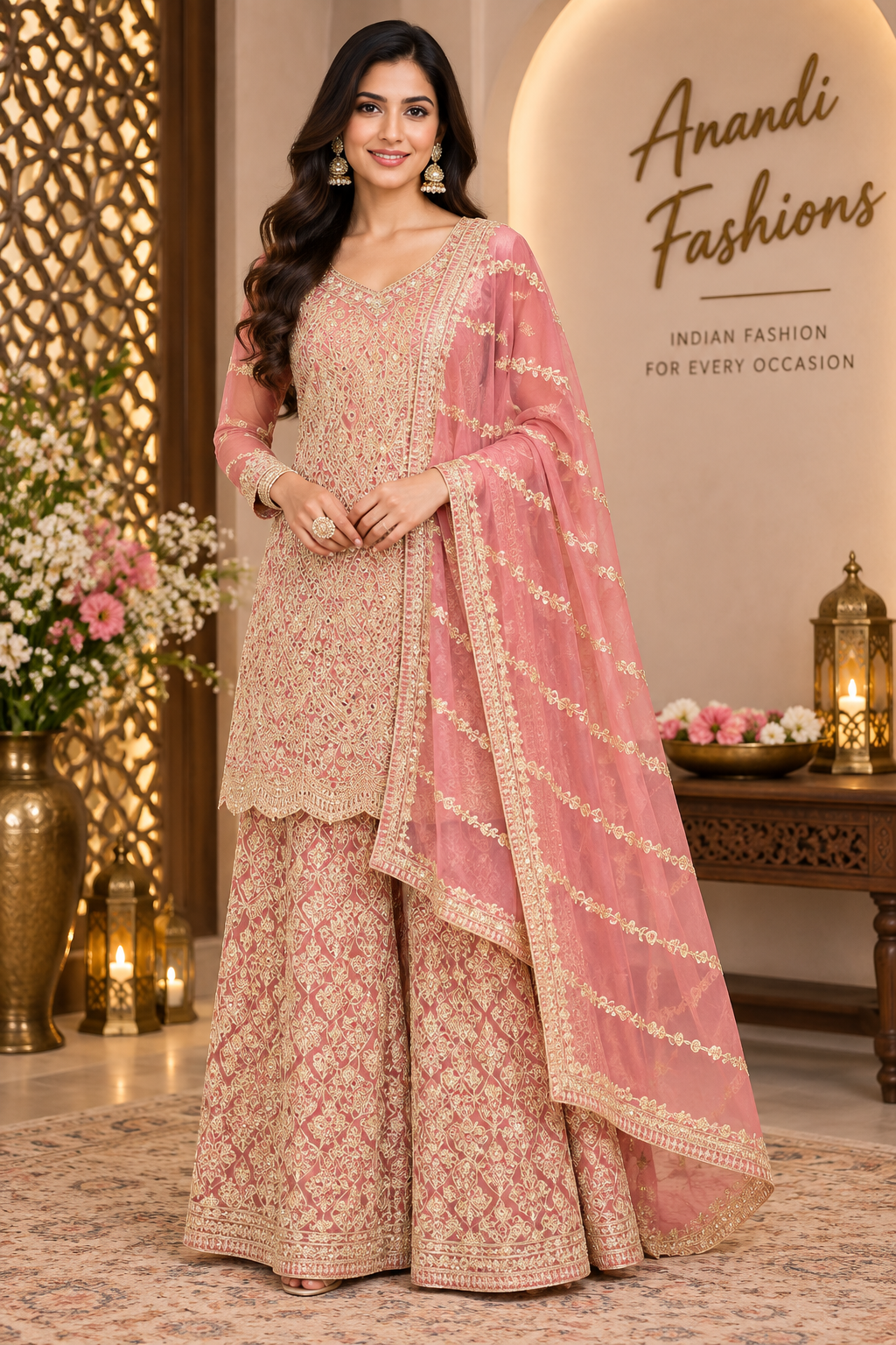 Pastel pink Full Work Palazzo sets