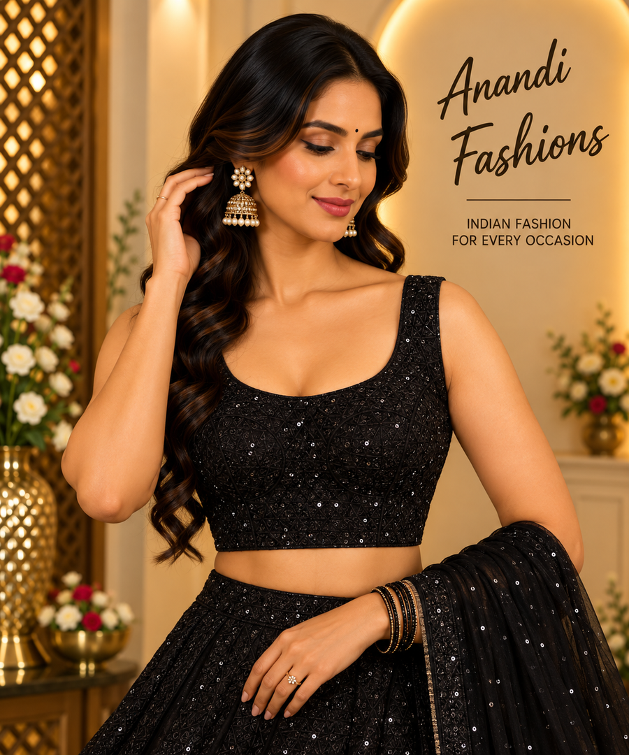 Black Sequence Blouse- Back opening - Women - Blouse - Anandi Fashions