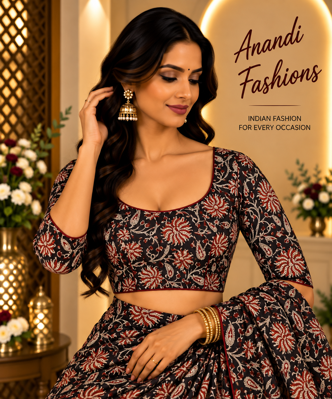 Black Cotton Kalamkari Blouse - Women - Blouse - Anandi Fashions