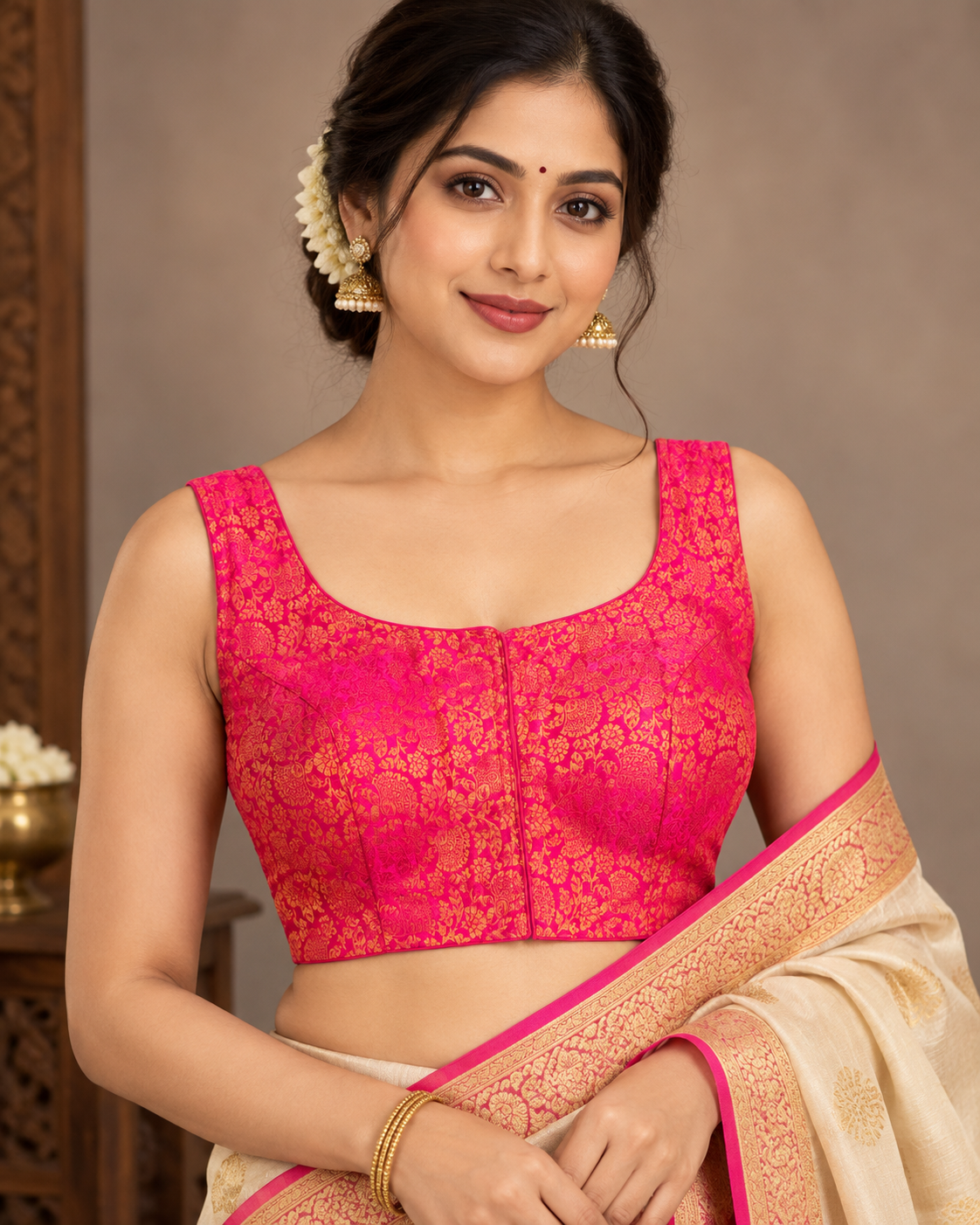 Front Opening Brocade Blouse
