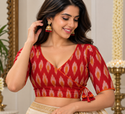 Pure Cotton Ikkat Print Linning Angarkha Style Blouse