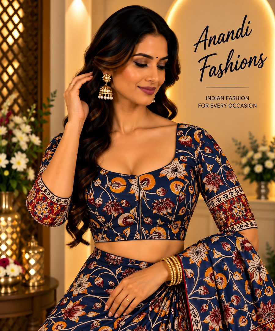 Blue Kalamkari Blouse - Women - Blouse - Anandi Fashions