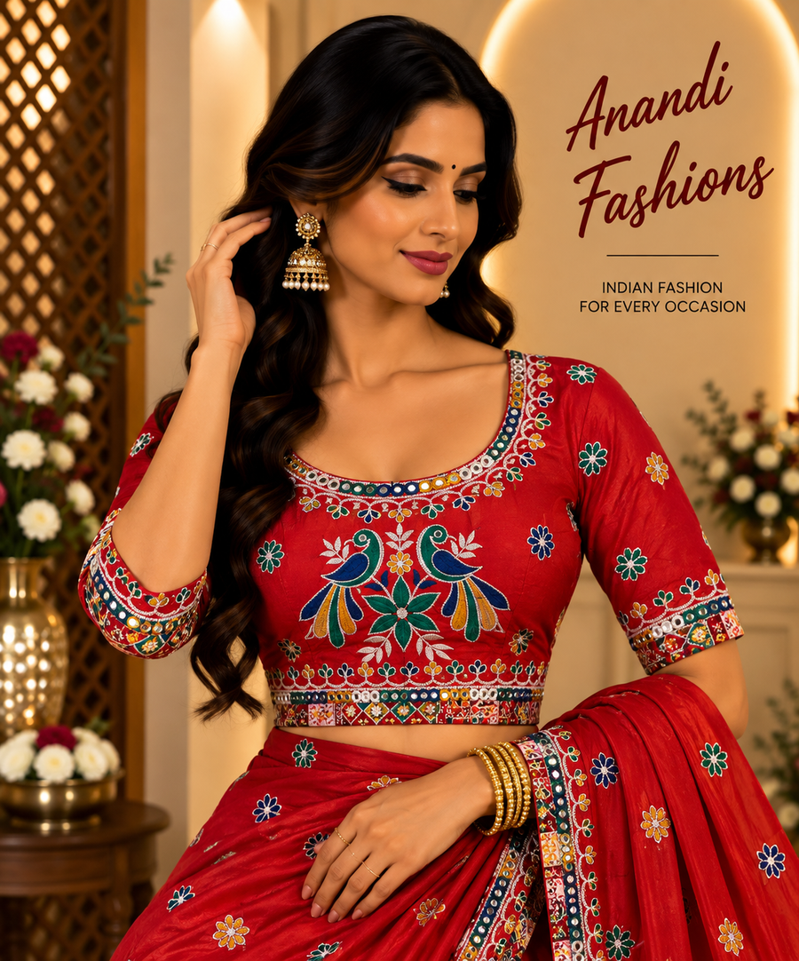 Red Work Blouse Back Opening - Women - Blouse - Anandi Fashions