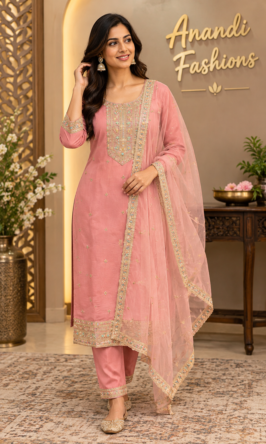 Pastel Pink Party Wear Kurti set
