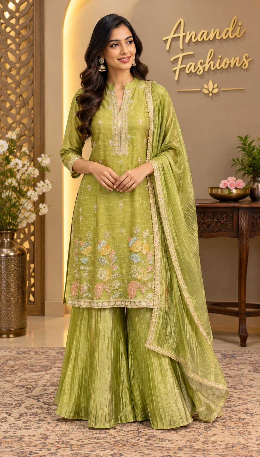 Women’s Green Party Wear Palazzo set