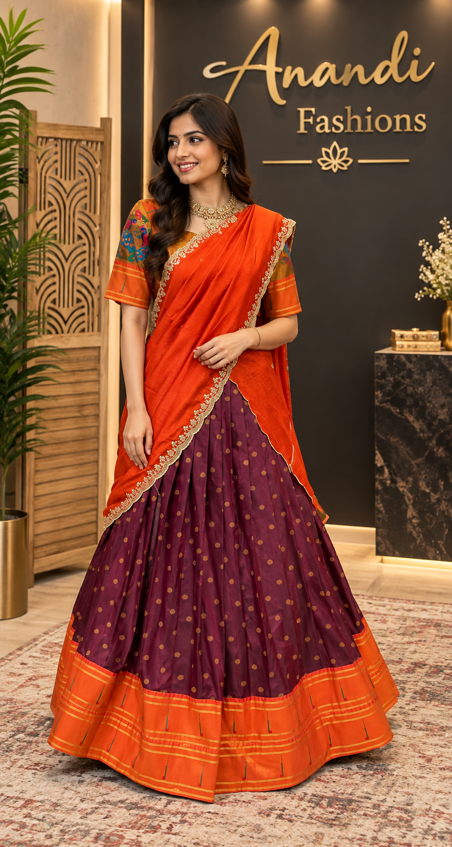 Paithani Half Saree/Lehenga set in Wine Color