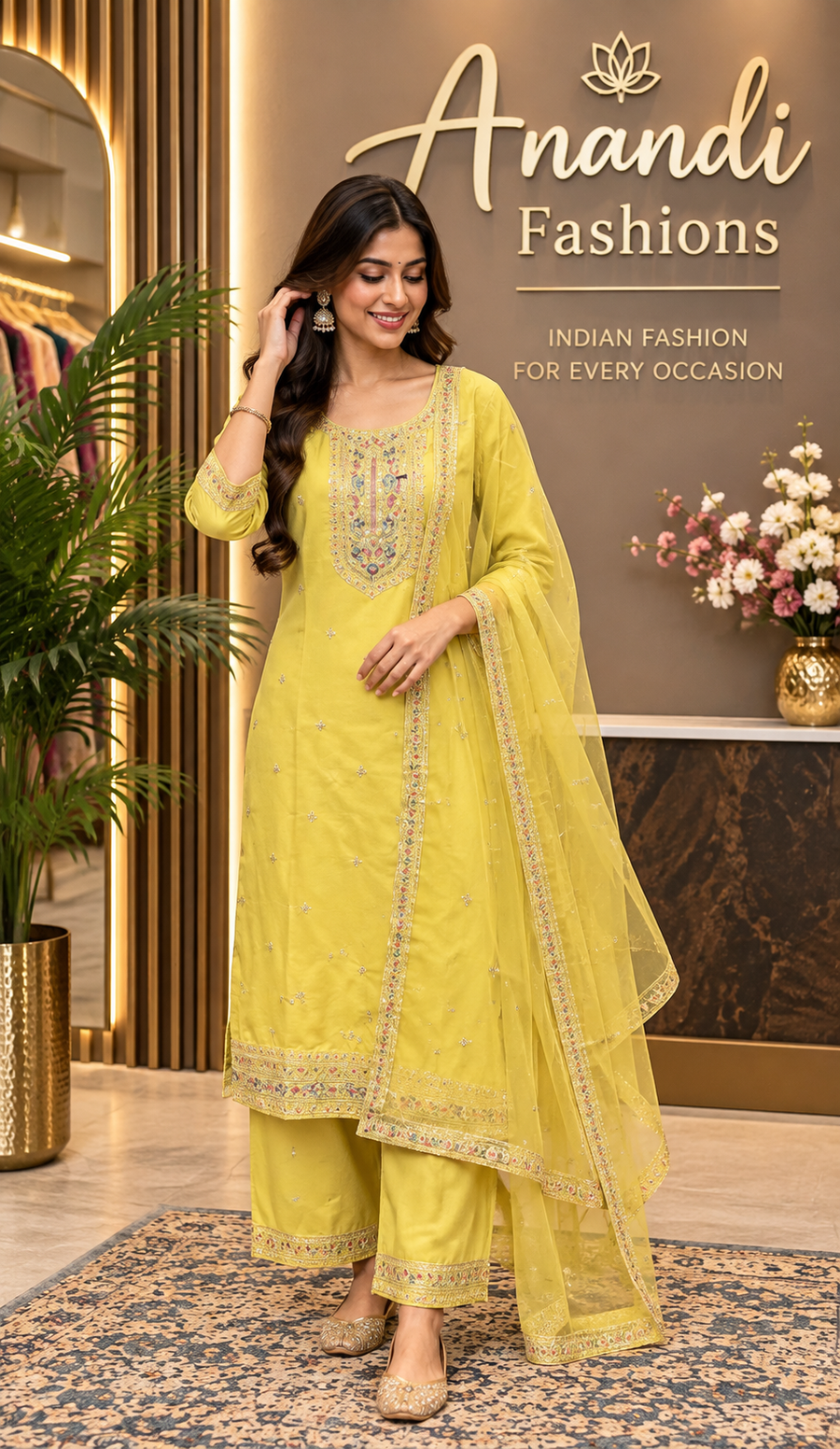 Pastel Yellow Embroidery Work Kurti set