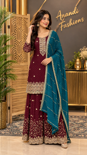 Women’s wine color Party Wear Sharara set