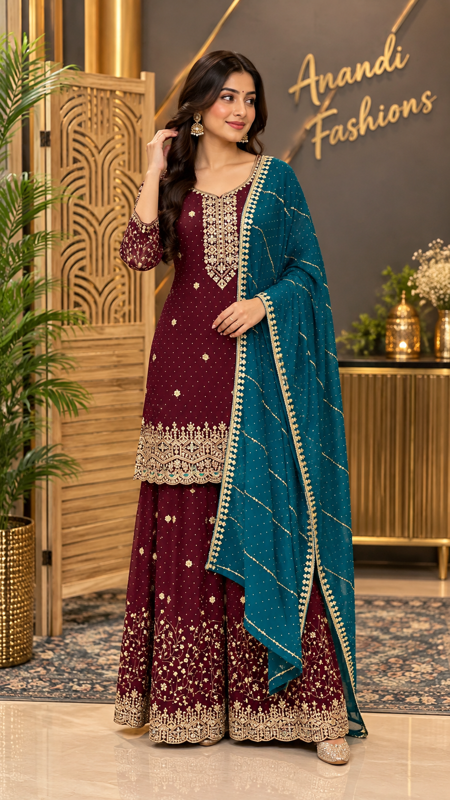 Women’s wine color Party Wear Sharara set