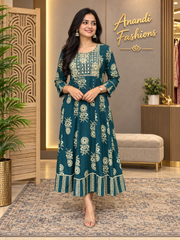 Plus Size Rama Green Pure cotton Anarkali Kurti