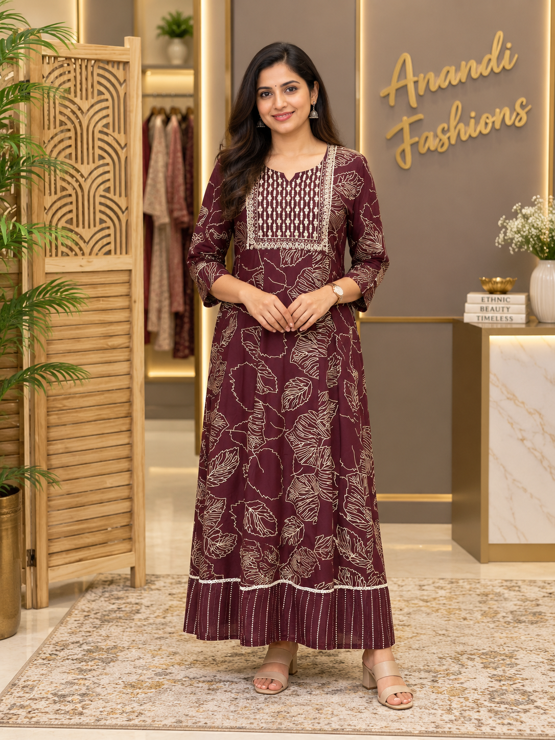 Plus Size Brown Pure cotton Anarkali Kurti