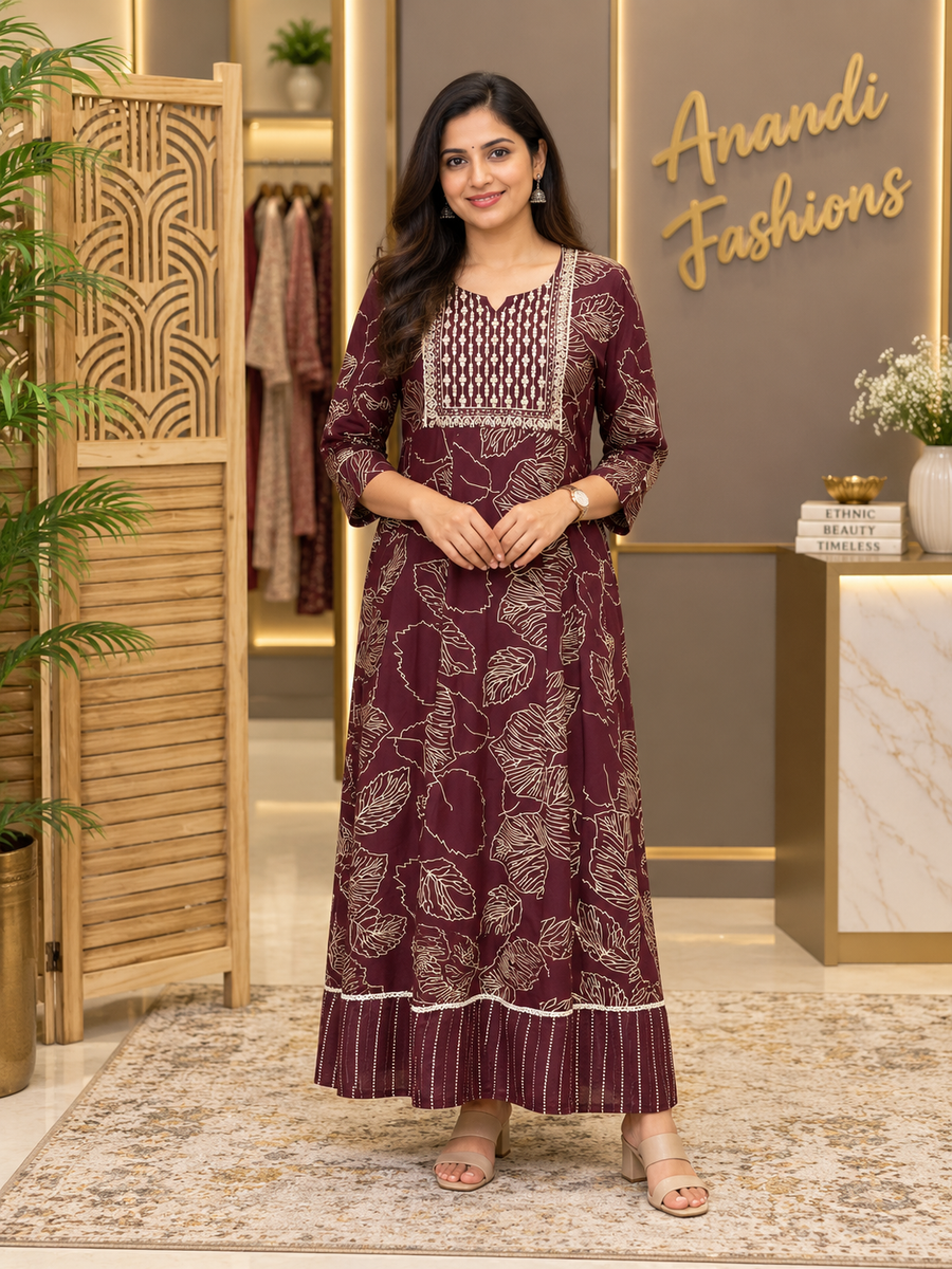Plus Size Brown Pure cotton Anarkali Kurti