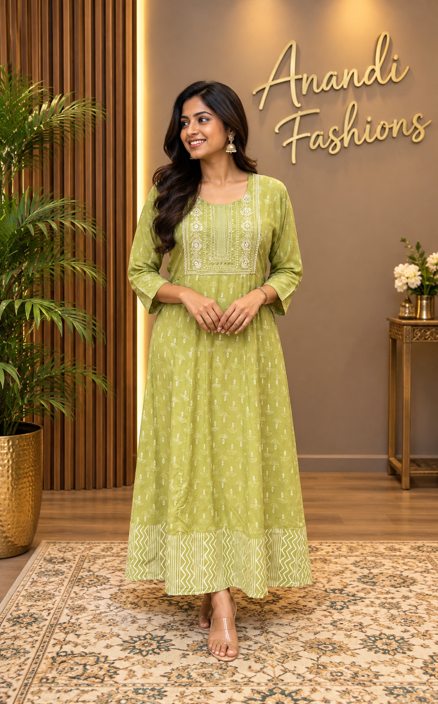 Plus Size Green Pure cotton Anarkali Kurti